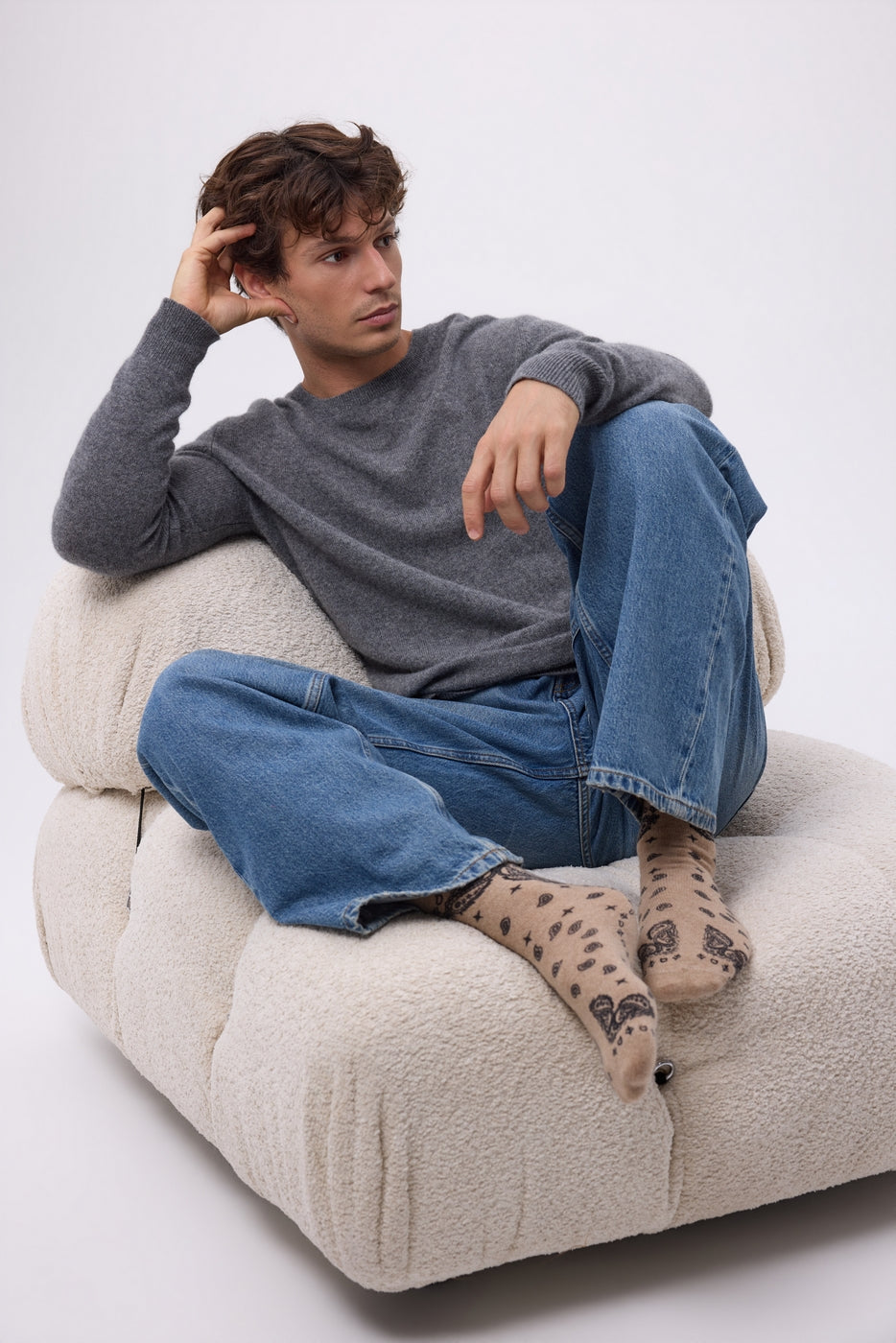 Presley Bandana Socks - Cream Beige Black - Unisex