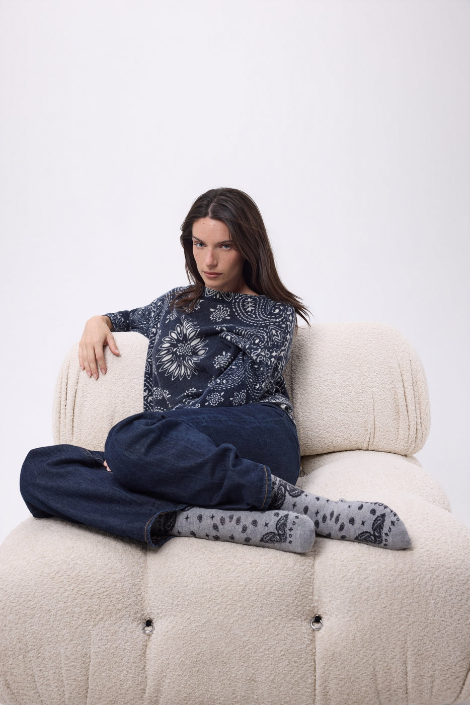 Presley Bandana Socks - Grey Black - Unisex - 100% Cashmere