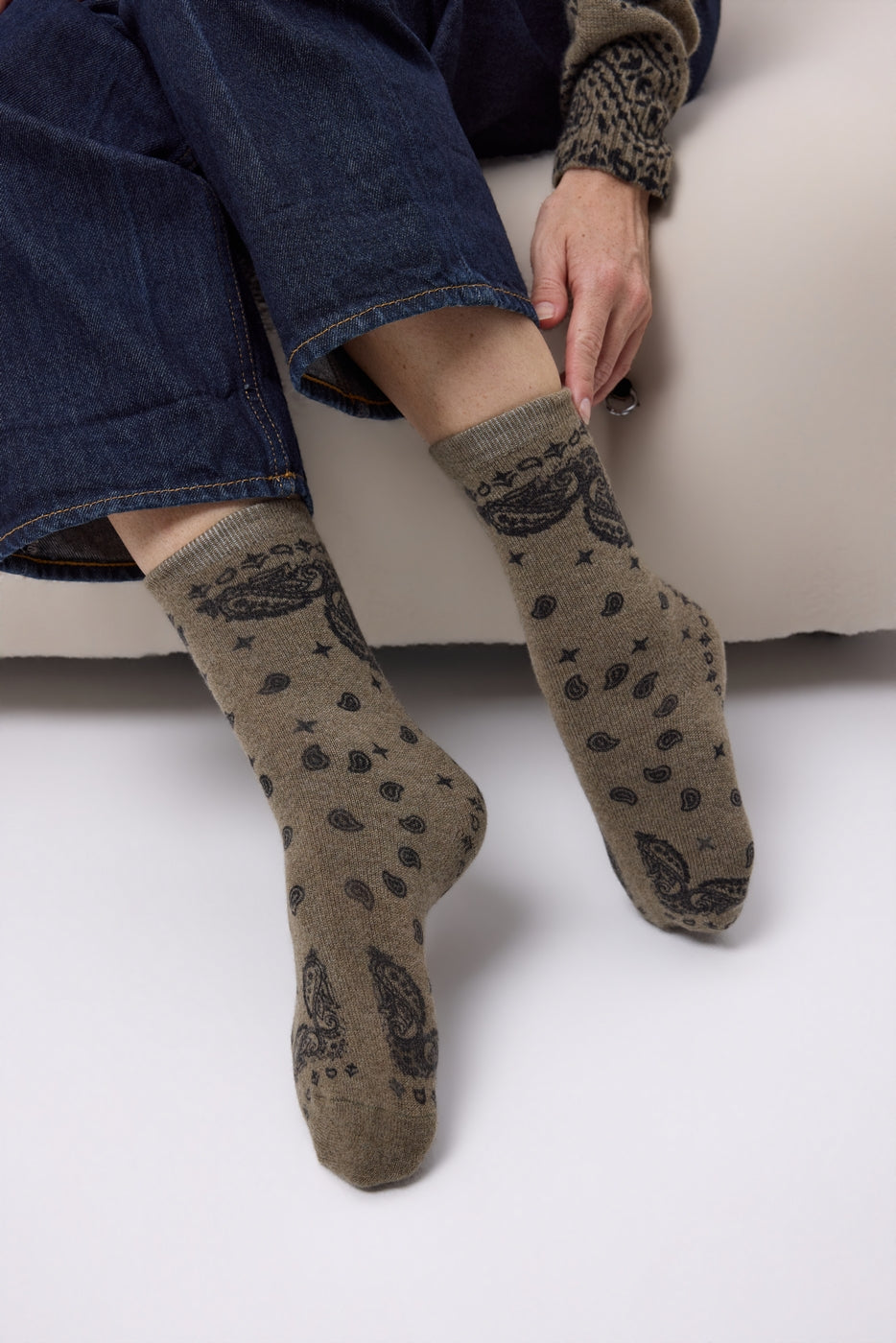 Chaussettes Bandana Presley - Khaki Chine Noir - Mixte