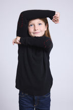 Jersey de cuello redondo con corazón bordado en el codo Solal - Negro rojo - Infantil
