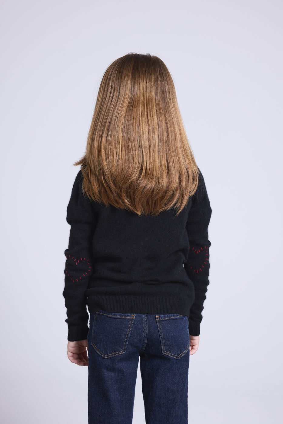 Jersey de cuello redondo con corazón bordado en el codo Solal - Negro rojo - Infantil