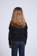 Jersey de cuello redondo con corazón bordado en el codo Solal - Negro rojo - Infantil