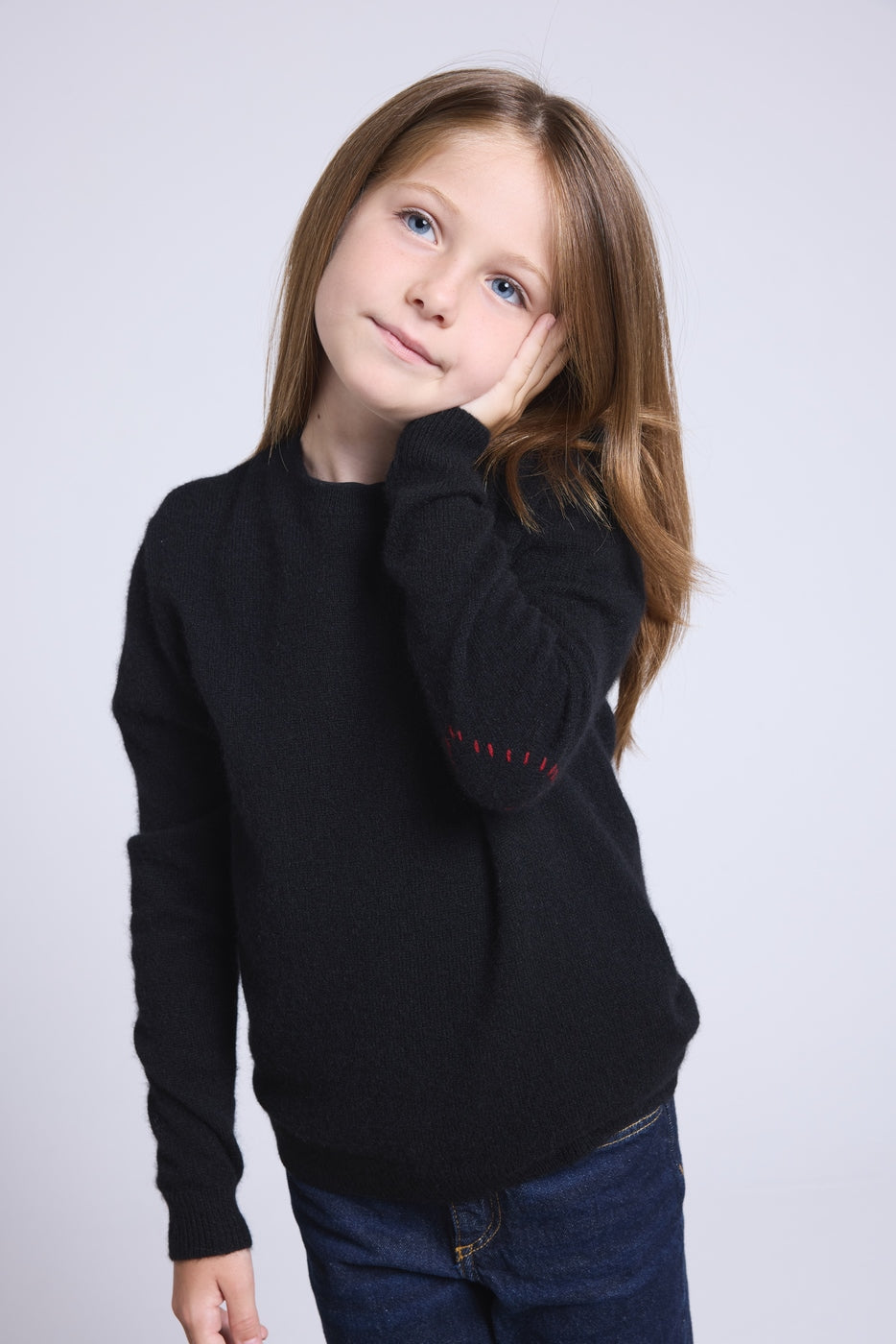 Jersey de cuello redondo con corazón bordado en el codo Solal - Negro rojo - Infantil