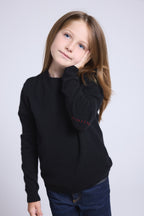 Jersey de cuello redondo con corazón bordado en el codo Solal - Negro rojo - Infantil