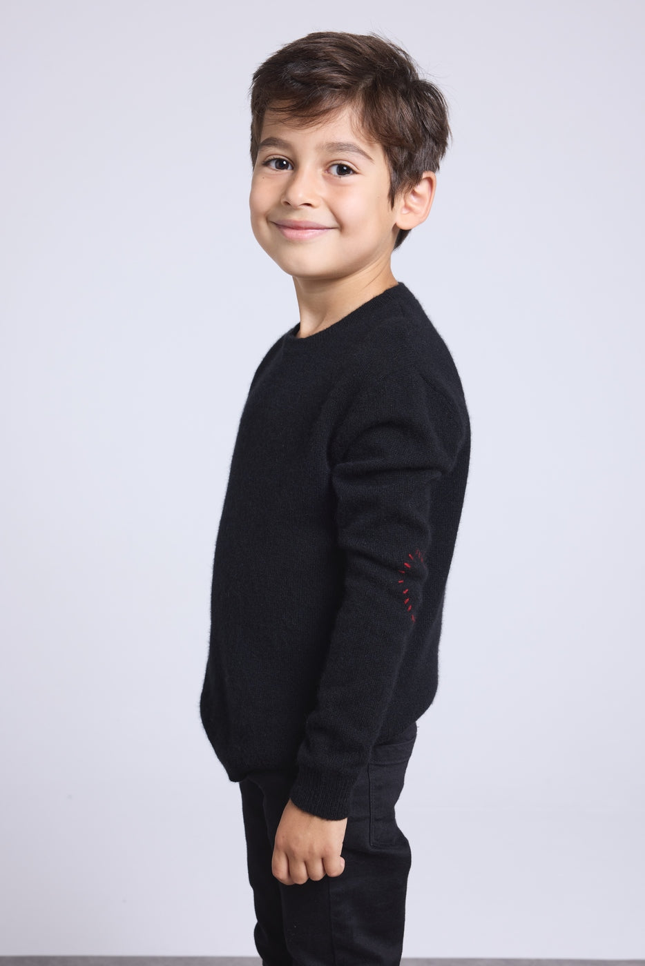 Jersey de cuello redondo con corazón bordado en el codo Solal - Negro rojo - Infantil