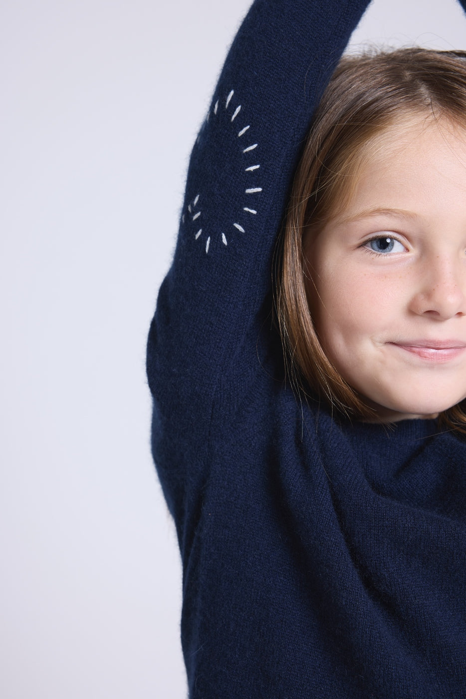 Pull Col Rond Cœur Coude Brode Solal - Bleu Marine Blanc - Enfant