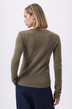 Pull Col Rond Boutons Dorés Manches Ballon Sol - Vert Khaki - Femme