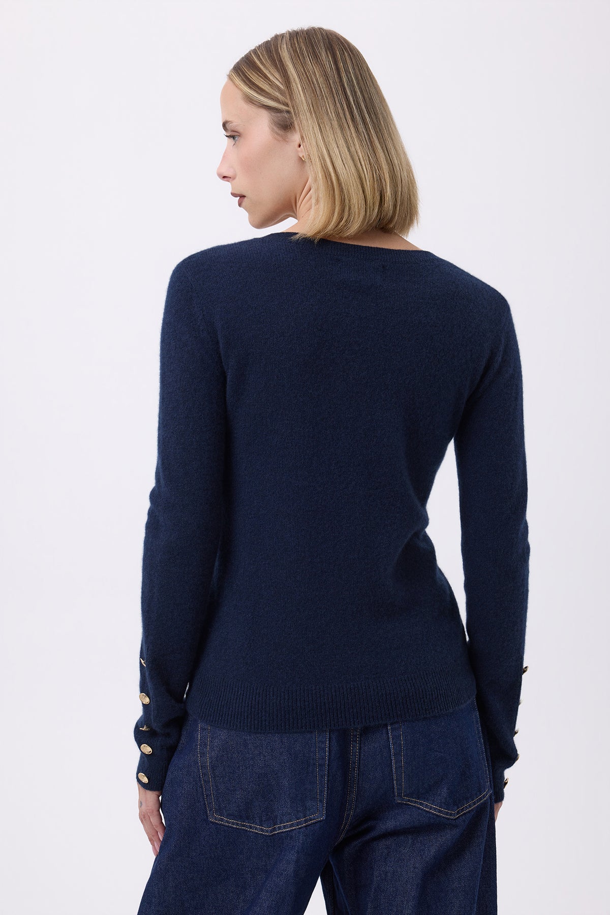 Pullover mit Rundhalsausschnitt, goldenen Knöpfen und Ballonärmeln F Sol - Marineblau - Damen