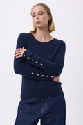 Pullover mit Rundhalsausschnitt, goldenen Knöpfen und Ballonärmeln F Sol - Marineblau - Damen