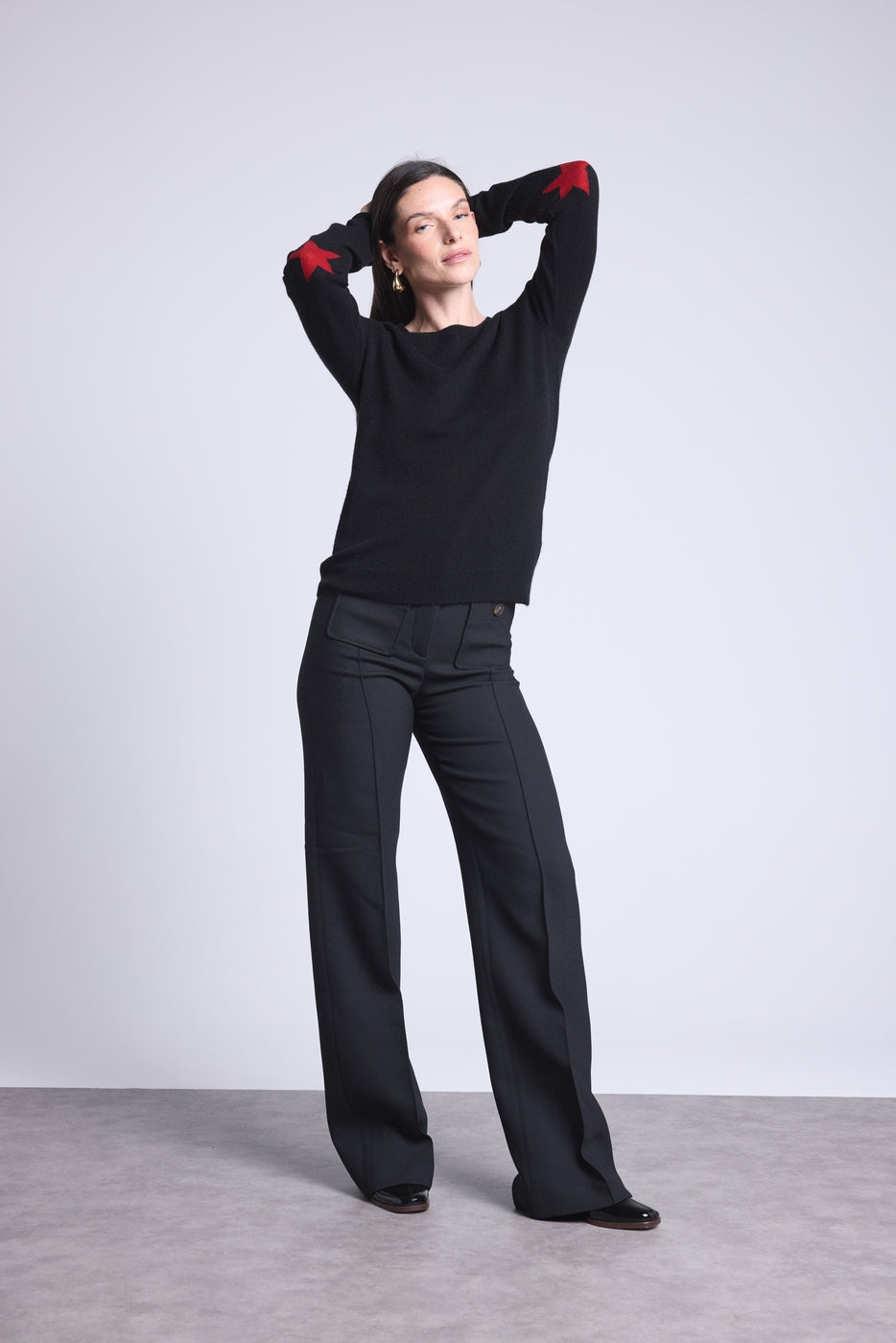 Jersey Cuello Redondo Estrellas Codos Sonia - Negro Rojo - Mixto