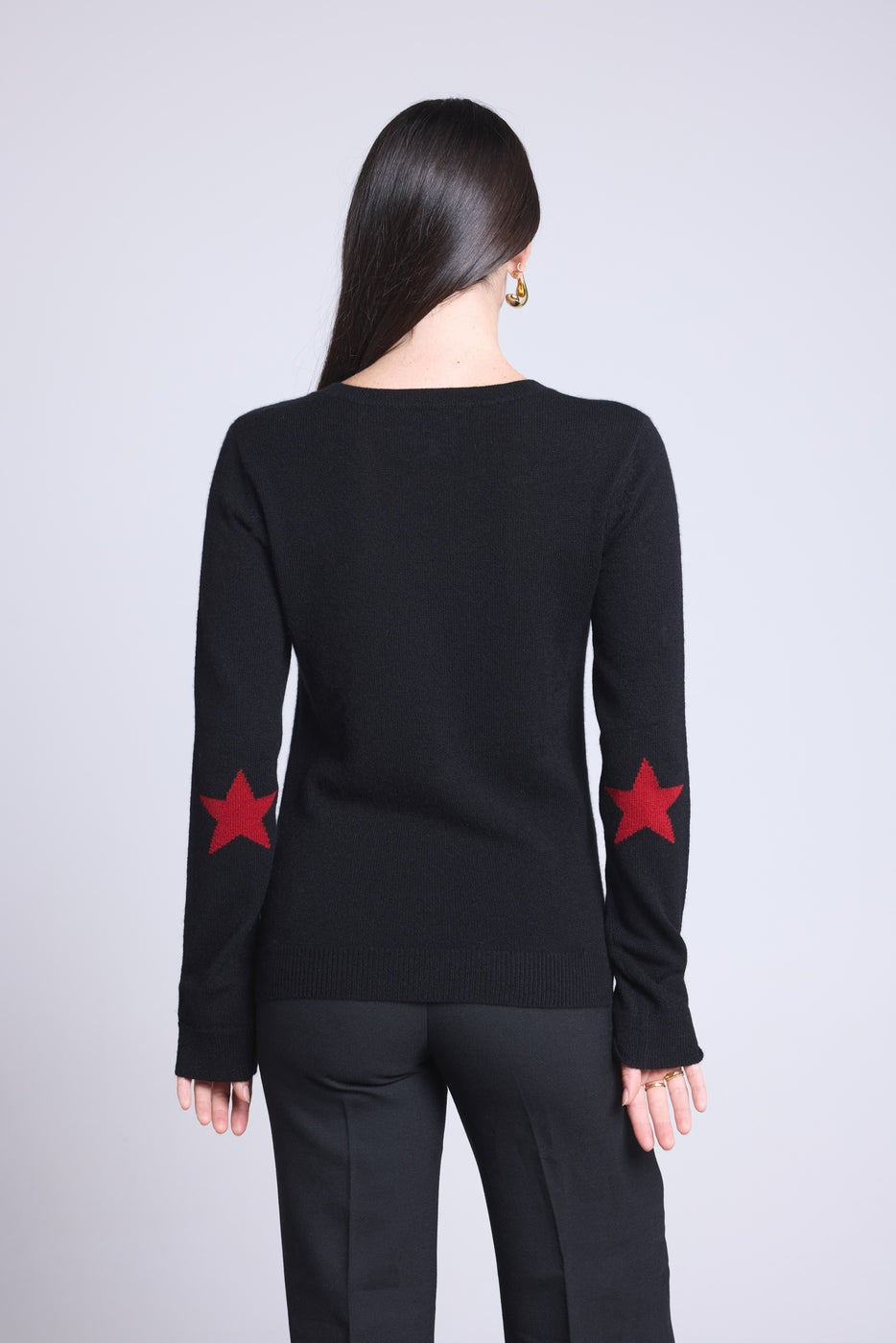 Pull Col Rond Etoiles Coudes Sonia - Noir Rouge - Mixte