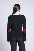 Pull Col Rond Etoiles Coudes Sonia - Noir Rouge - Mixte