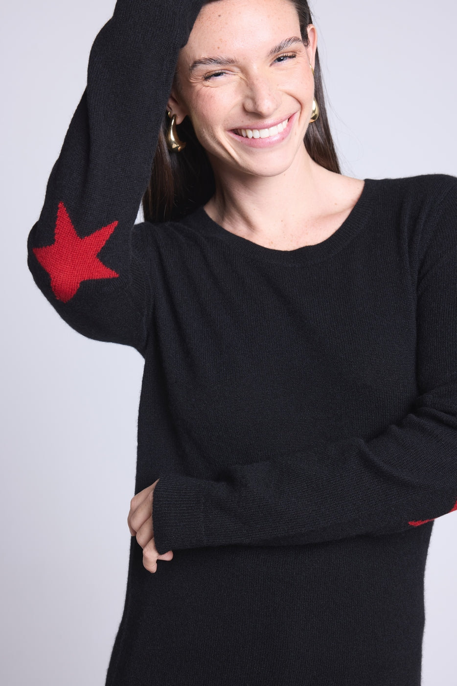 Jersey Cuello Redondo Estrellas Codos Sonia - Negro Rojo - Mixto
