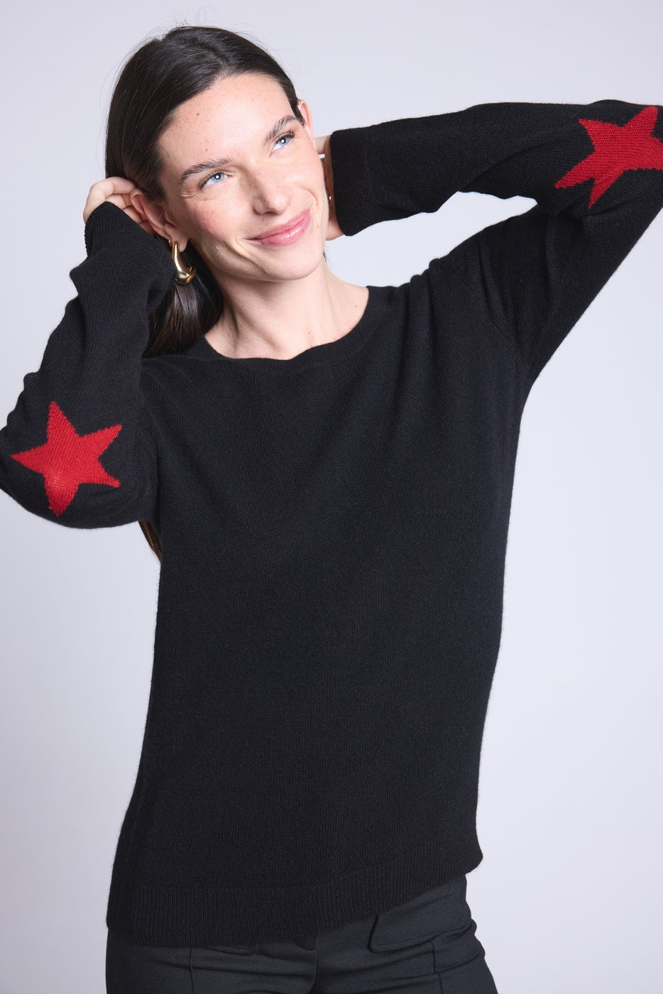 Jersey Cuello Redondo Estrellas Codos Sonia - Negro Rojo - Mixto