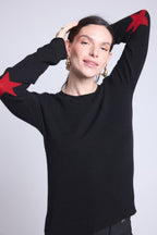 Jersey Cuello Redondo Estrellas Codos Sonia - Negro Rojo - Mixto