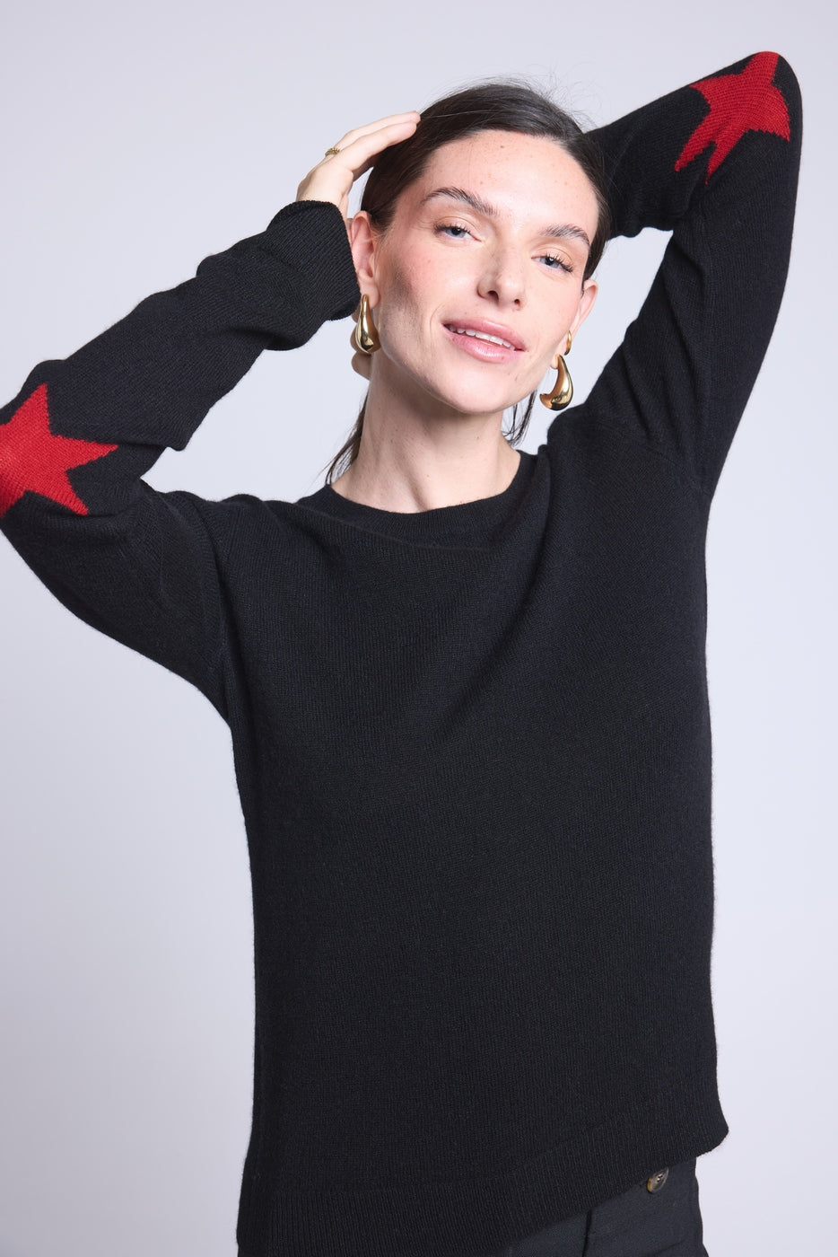 Jersey Cuello Redondo Estrellas Codos Sonia - Negro Rojo - Mixto
