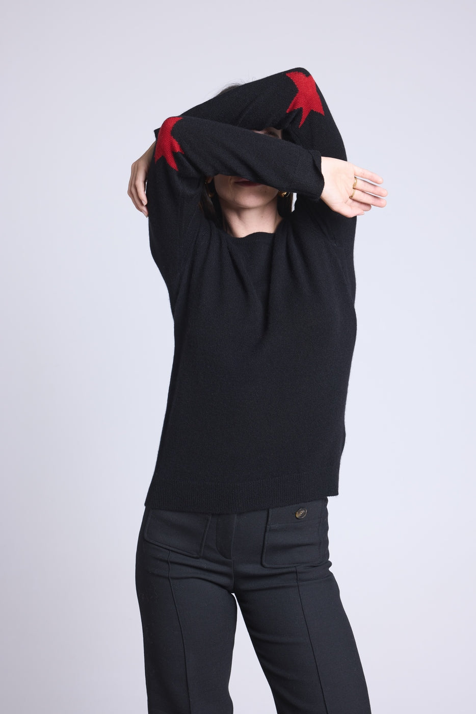 Jersey Cuello Redondo Estrellas Codos Sonia - Negro Rojo - Mixto