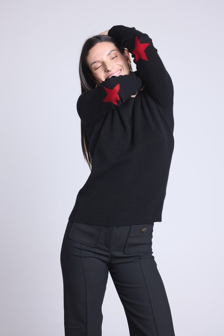 Jersey Cuello Redondo Estrellas Codos Sonia - Negro Rojo - Mixto