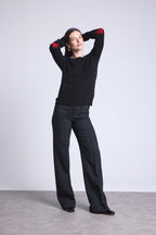Pull Col Rond Etoiles Coudes Sonia - Noir Rouge - Mixte