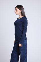 Jersey de cuello redondo con estrellas en los codos Sonia - Azul marino rosa flúor - Unisex
