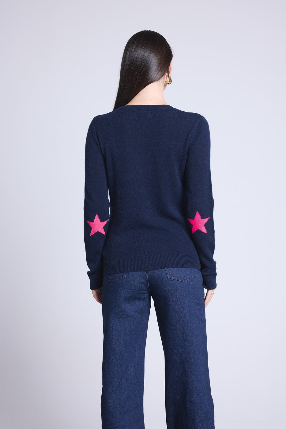 Jersey de cuello redondo con estrellas en los codos Sonia - Azul marino rosa flúor - Unisex