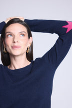 Jersey de cuello redondo con estrellas en los codos Sonia - Azul marino rosa flúor - Unisex