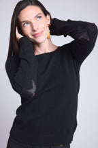 Jersey de cuello redondo con estrellas en los codos Sonia - Negro lúrex multicolor - Unisex
