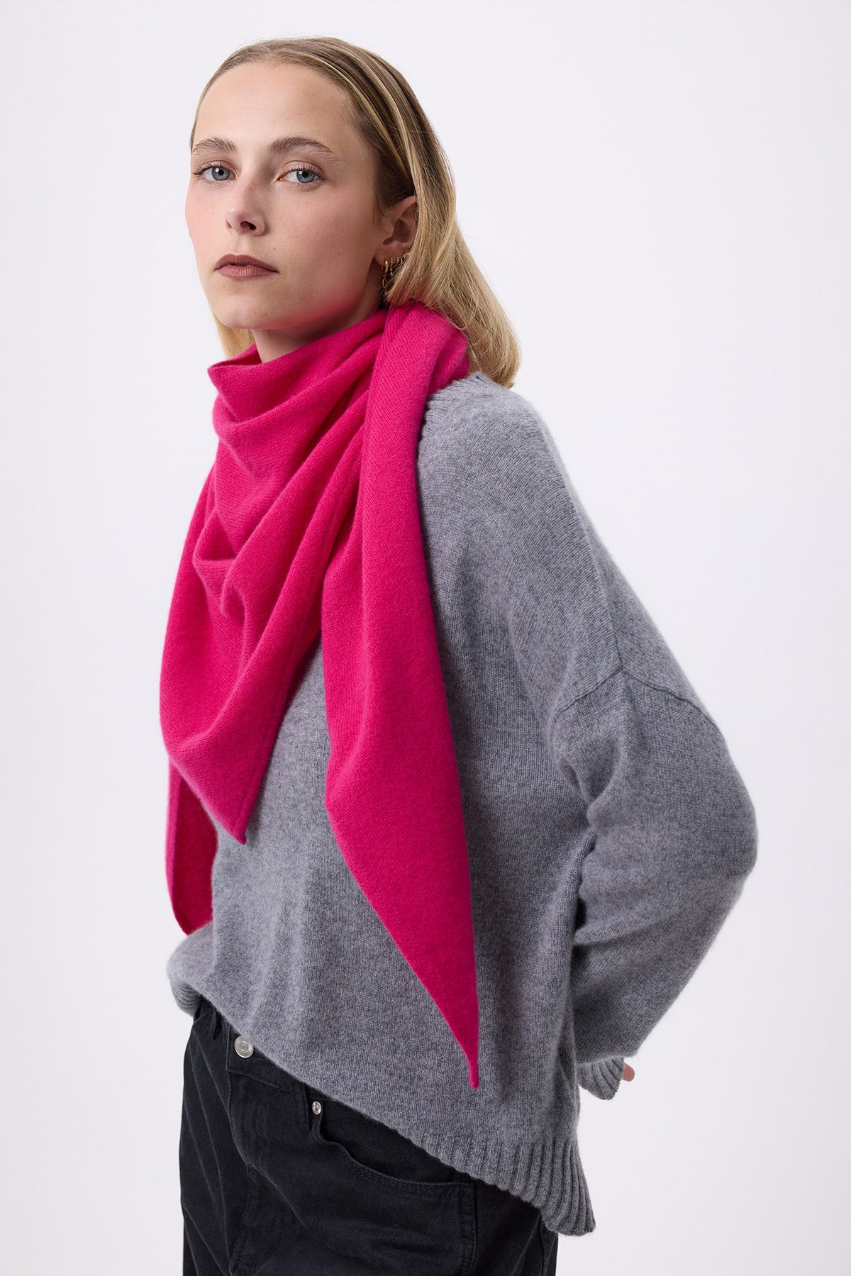 Oversize Trekantet Ensfarvet Bandanatørklæde Bandana Sora - Fuksia - Dame