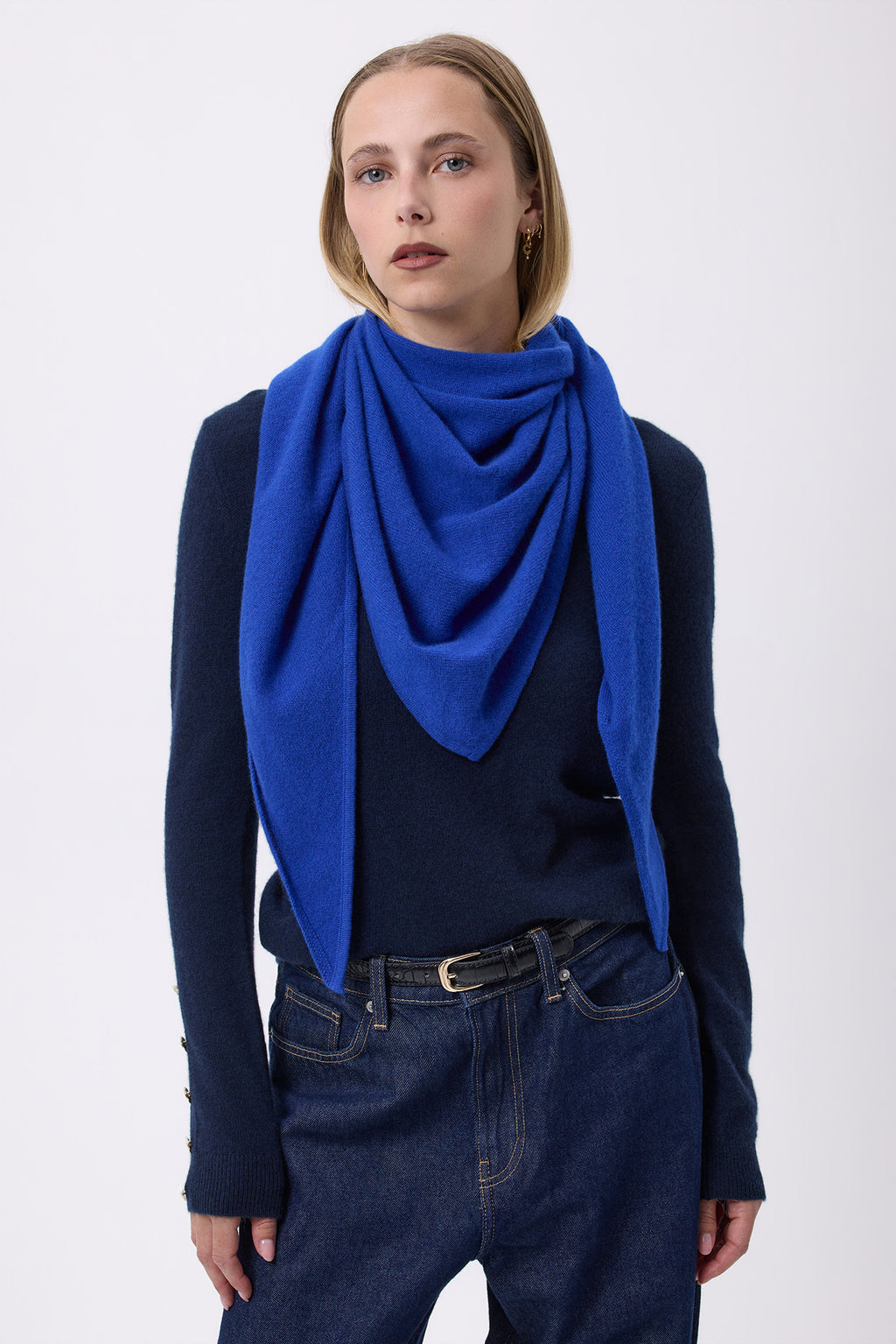 Oversize-Dreieckstuch-Bandanaschal Unifarben Bandana Sora – Königsblau – Damen