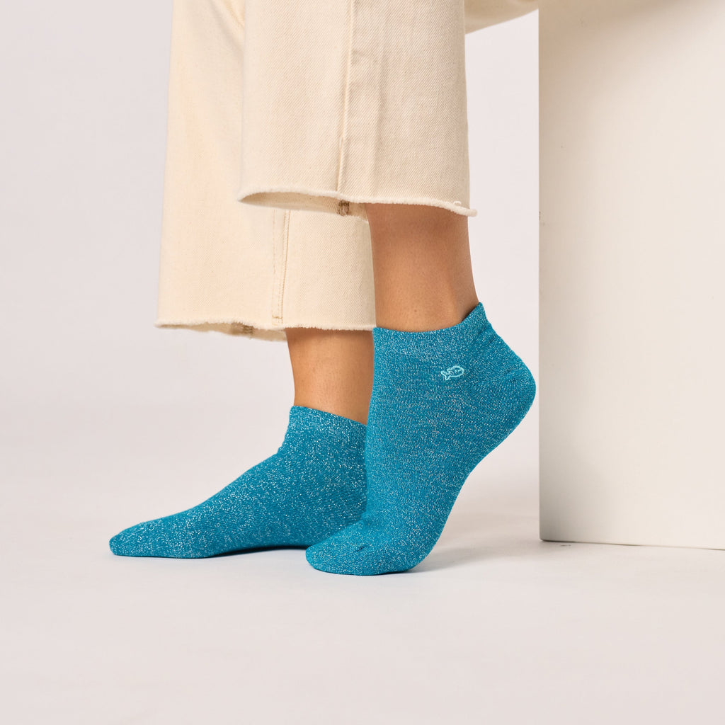 Calzine Glitterate in Cotone Pettinato Unite - Blu Anatra