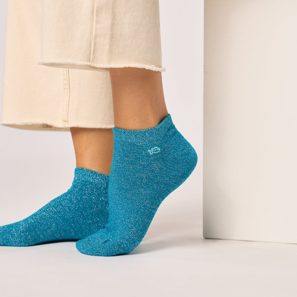 Calzine Glitterate in Cotone Pettinato Unite - Blu Anatra