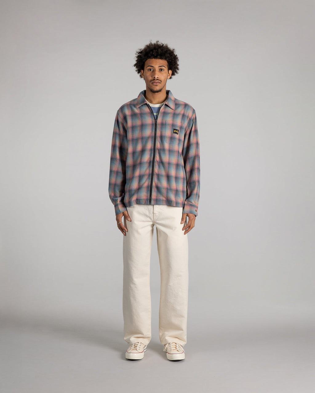 Camisa con cremallera - Cuadros rosa/verde azulado