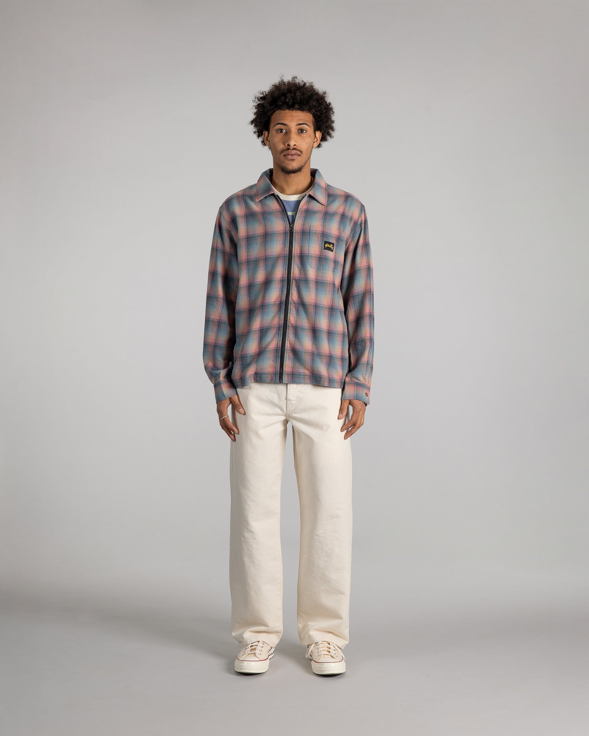 Camisa con cremallera - Cuadros rosa/verde azulado