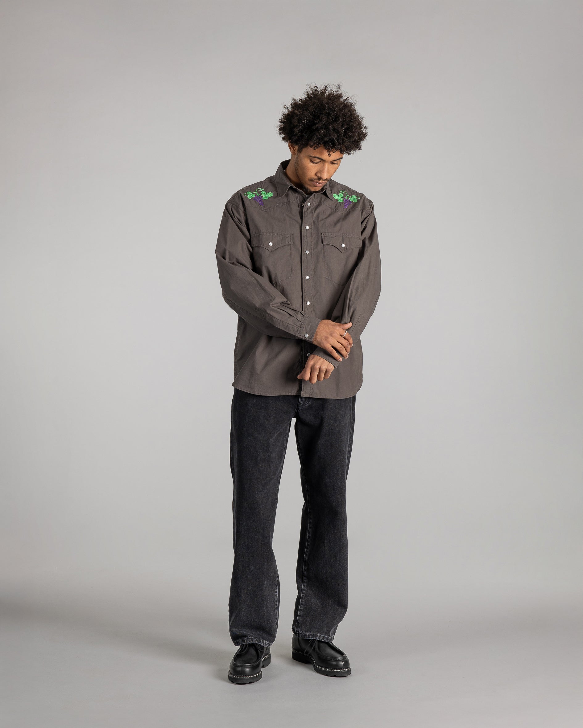 Camisa Western - Popelina Negra Lavada