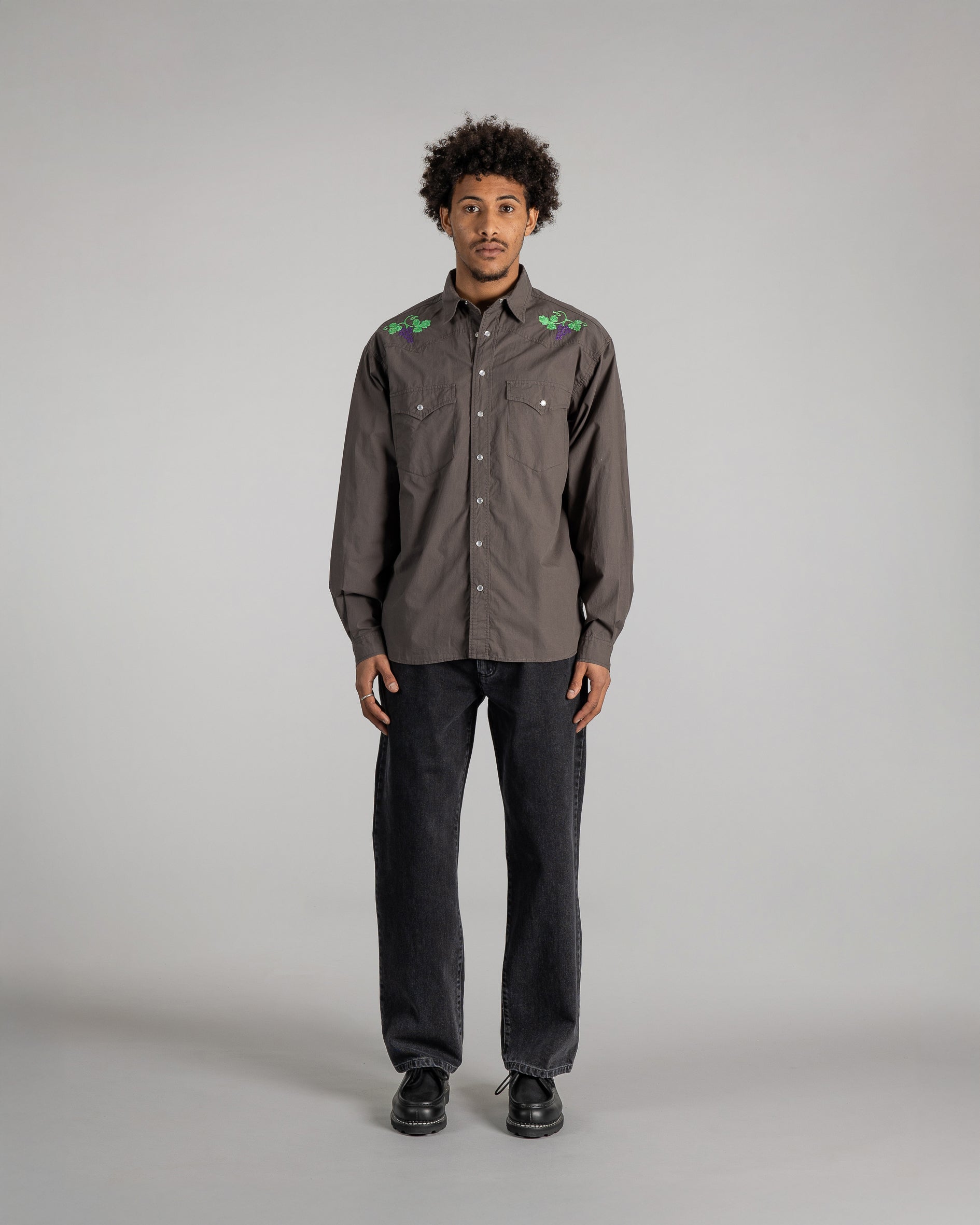 Camisa Western - Popelina Negra Lavada