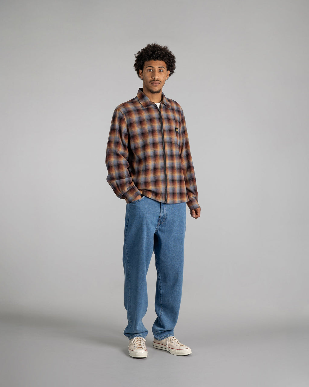 Zip Shirt - Brown/Blue Plaid