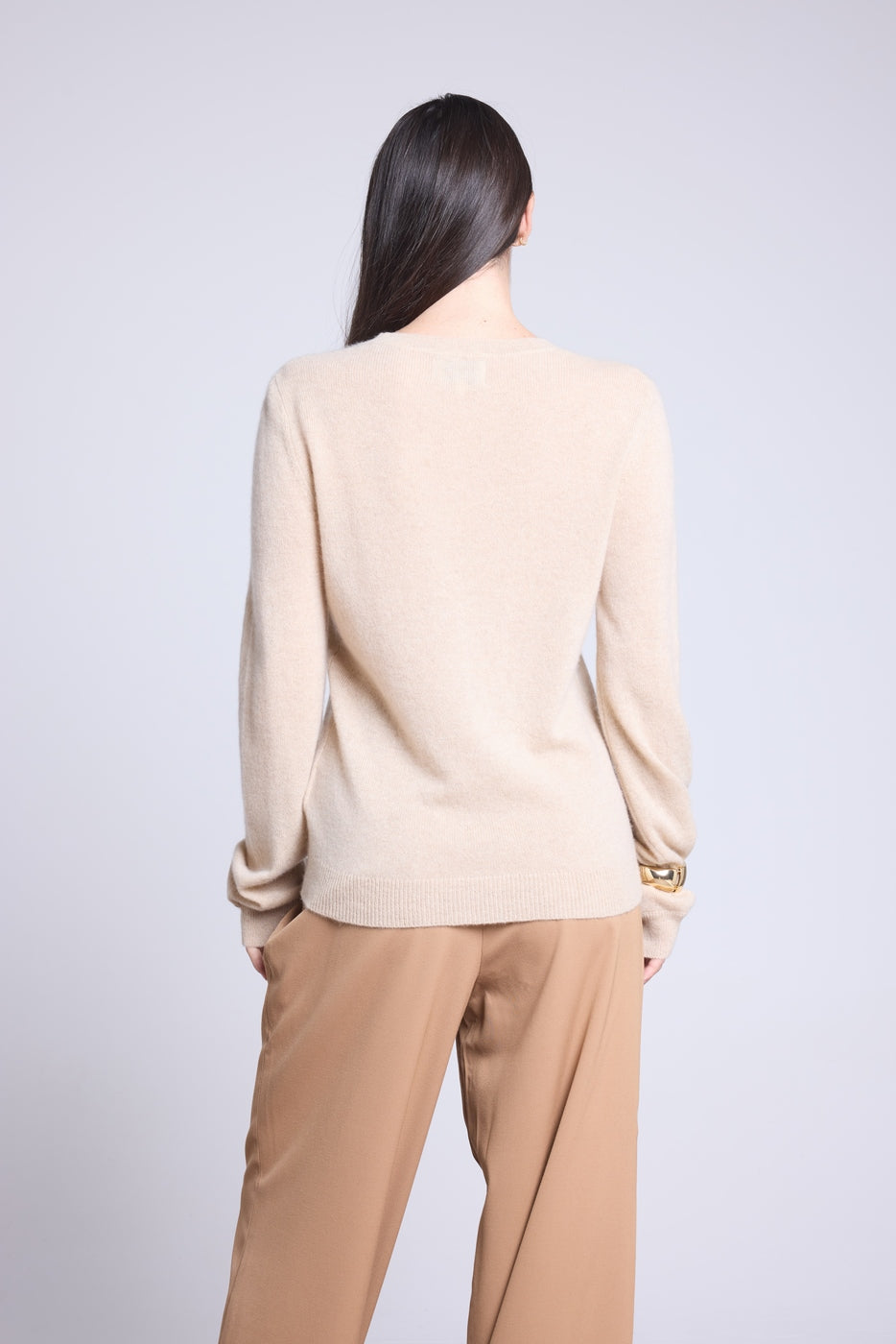 Jersey de cuello redondo con flores bordadas Stefania - Beige crema - Mujer