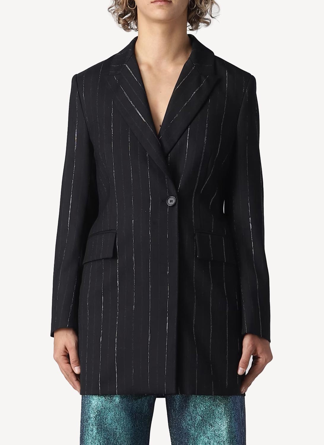 One Button Boyfriend Blazer - Black - Femme