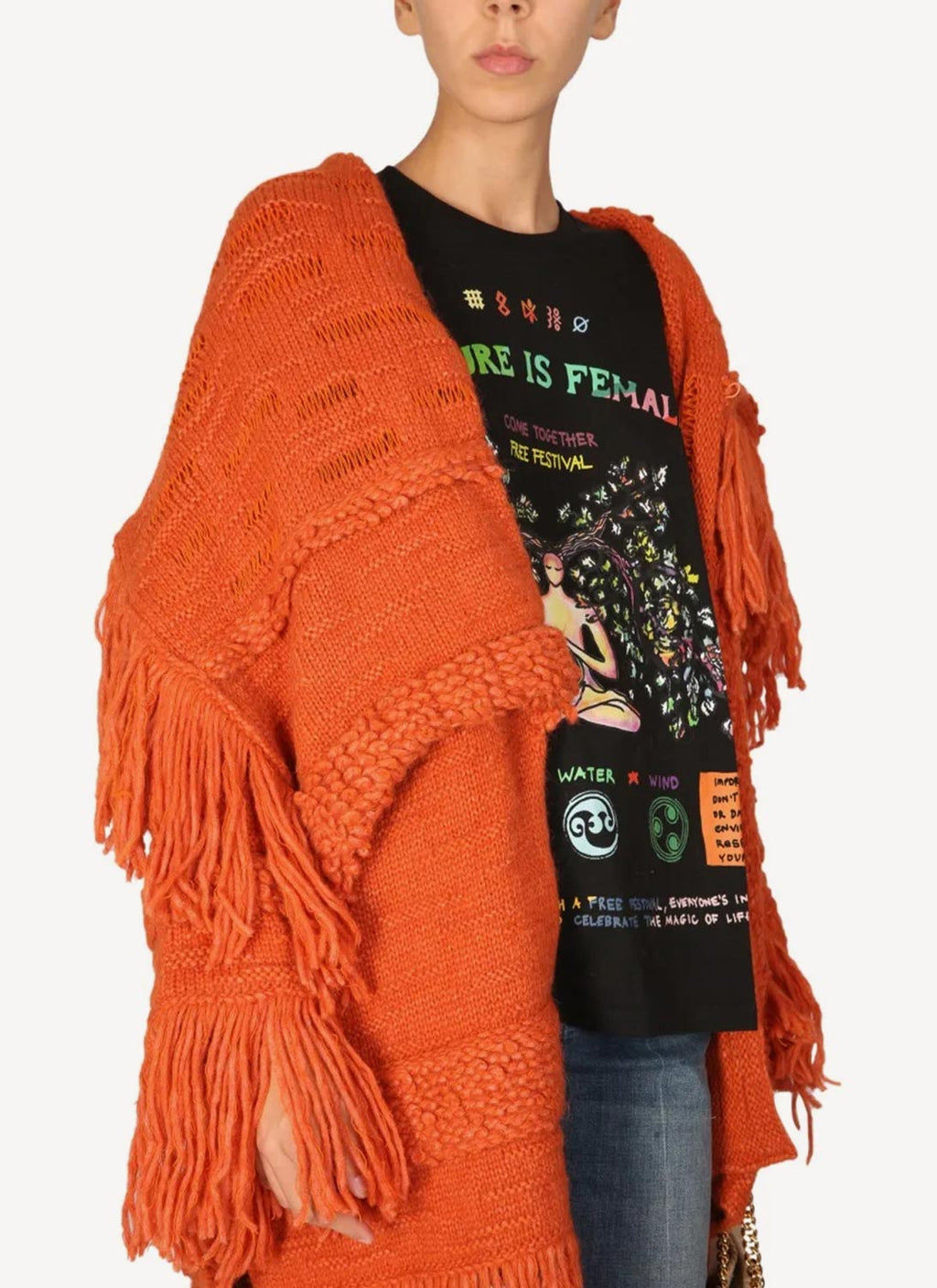 Manteau Airy Alpaca Texture Knit - Tangerine - Femme