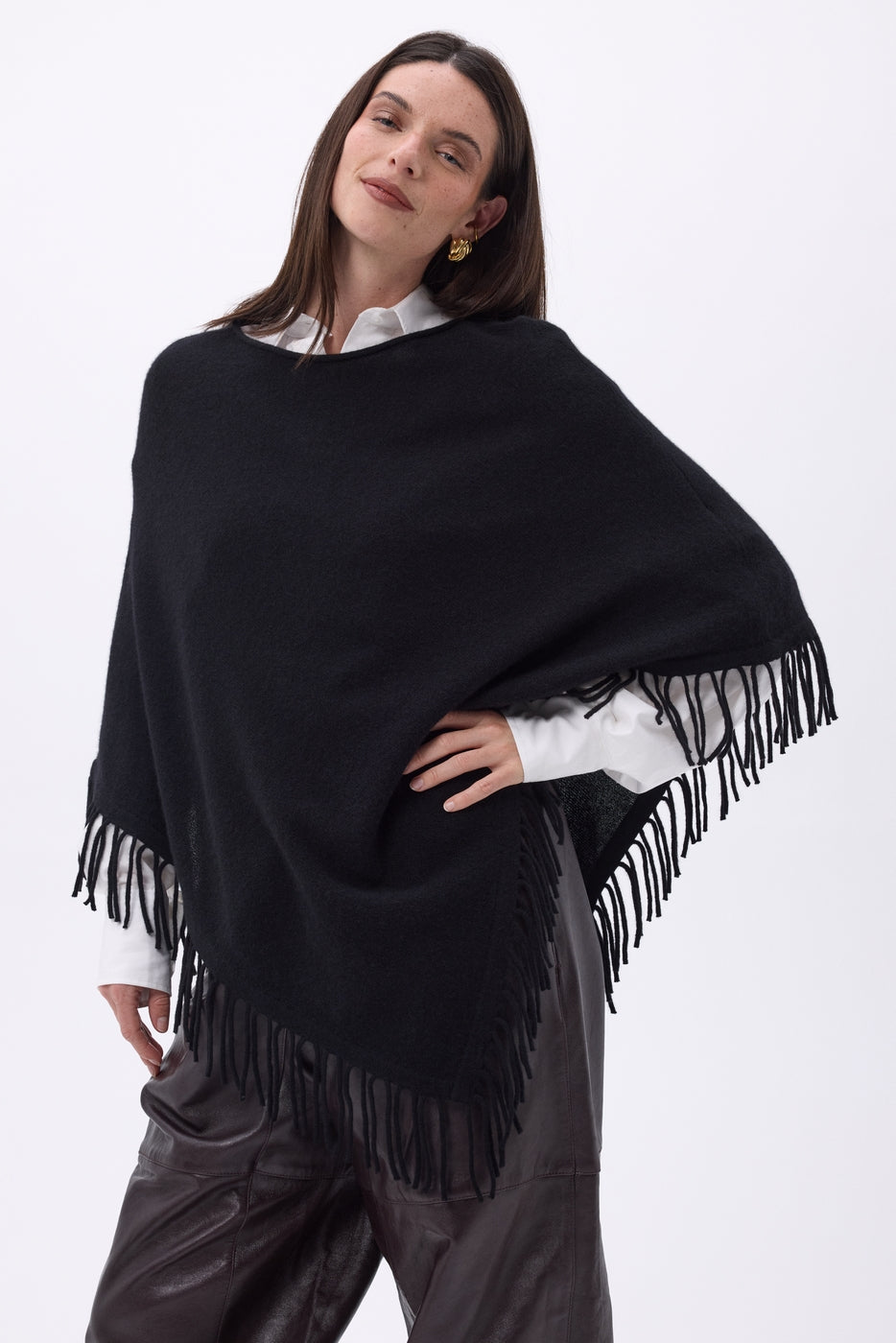 Poncho À Franges Stepp - Noir - Femme