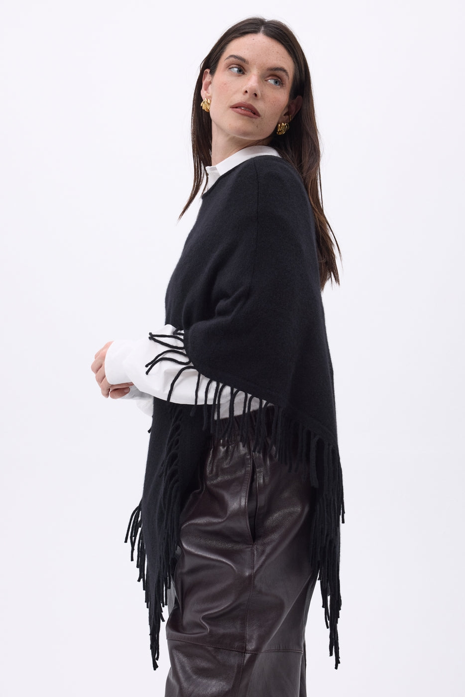 Poncho À Franges Stepp - Noir - Femme