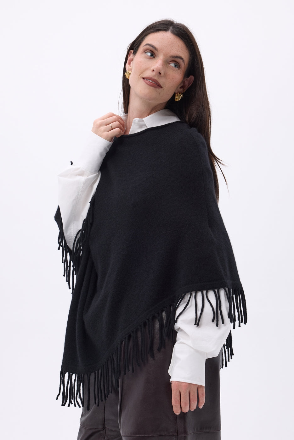 Poncho À Franges Stepp - Noir - Femme