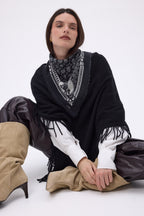 Poncho À Franges Stepp - Noir - Femme