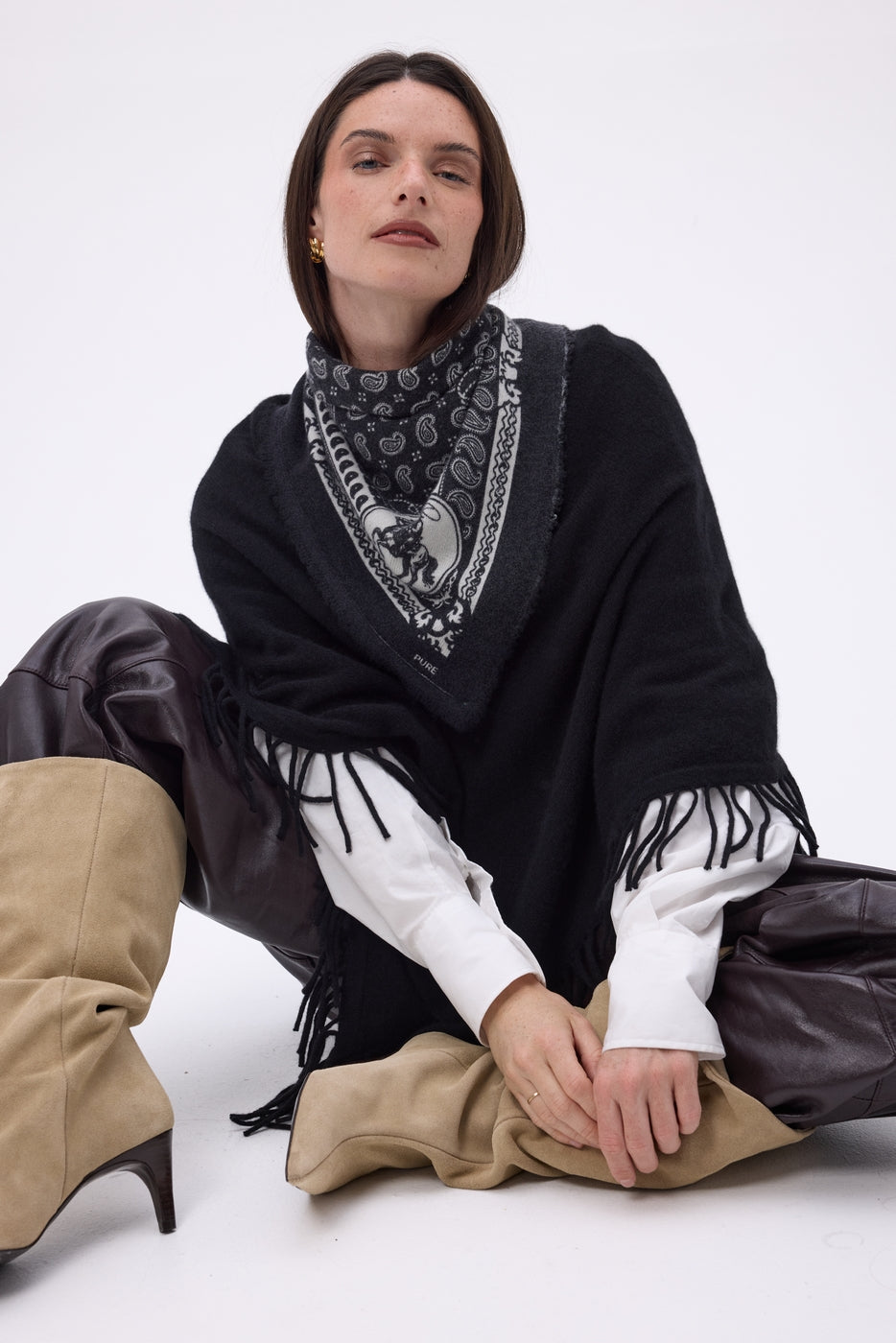 Poncho À Franges Stepp - Noir - Femme