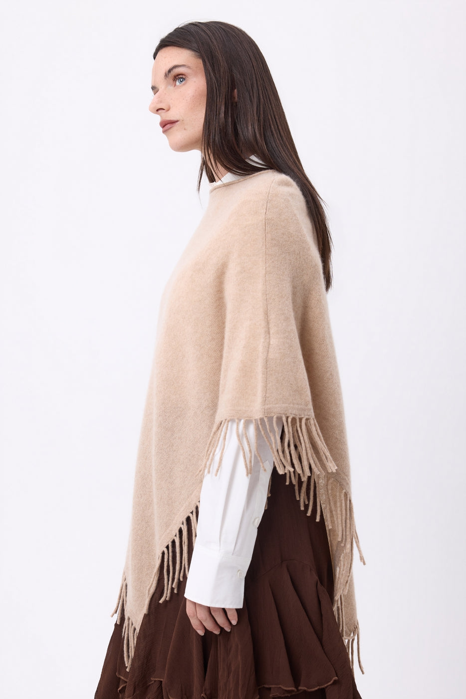 Poncho À Franges Stepp - Beige Creme - Femme