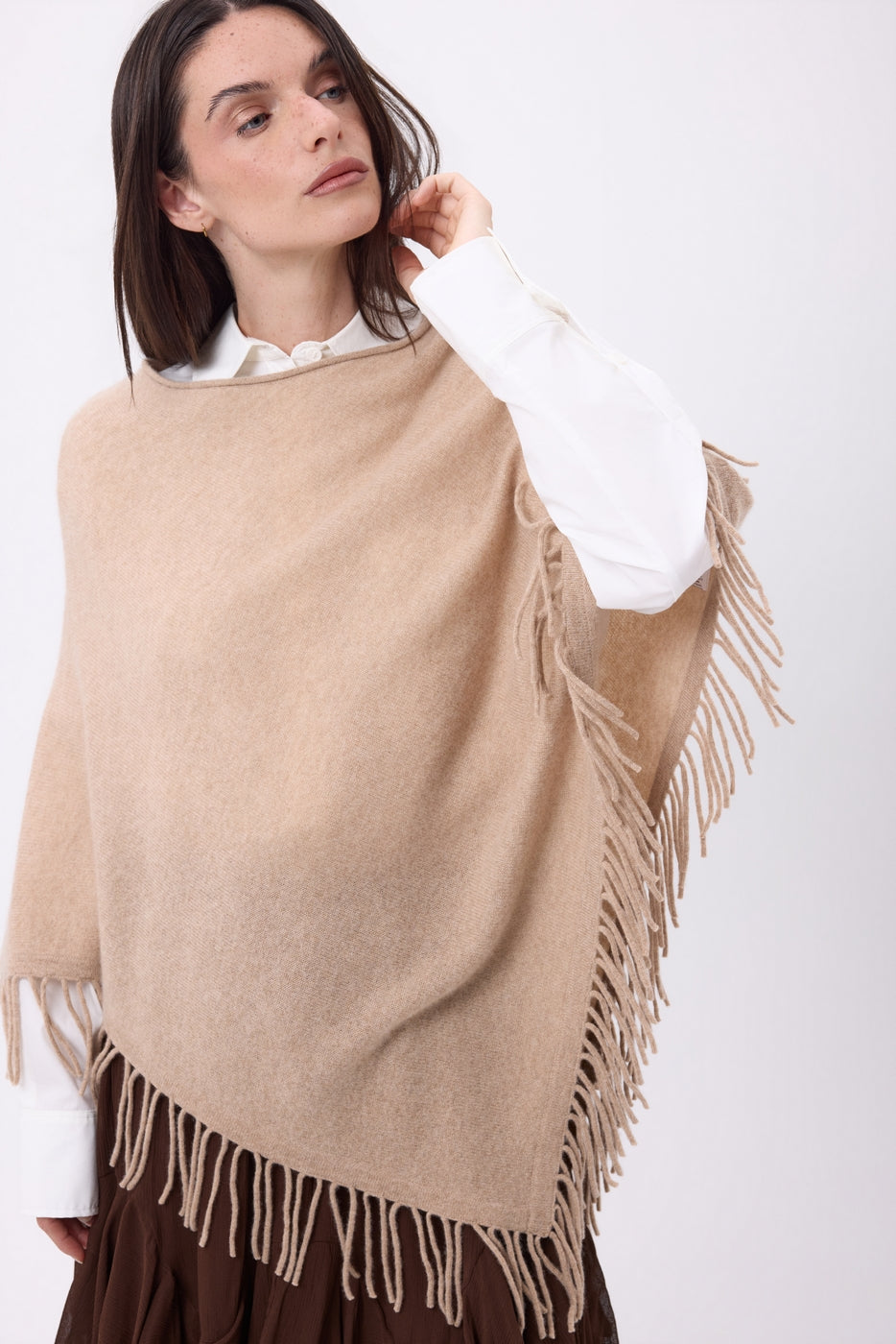 Poncho À Franges Stepp - Beige Creme - Femme
