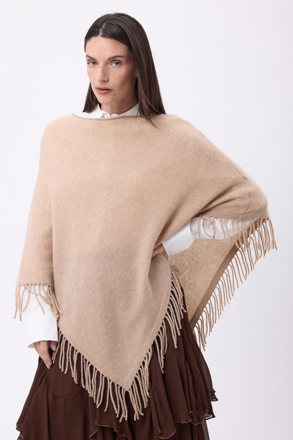 Poncho À Franges Stepp - Beige Creme - Femme