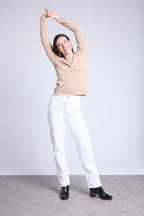 Jersey de cuello redondo con corazones cosidos en los codos Stitch - Beige crema blanco - Mujer