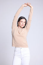 Jersey de cuello redondo con corazones cosidos en los codos Stitch - Beige crema blanco - Mujer