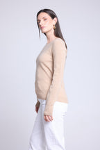 Jersey de cuello redondo con corazones cosidos en los codos Stitch - Beige crema blanco - Mujer